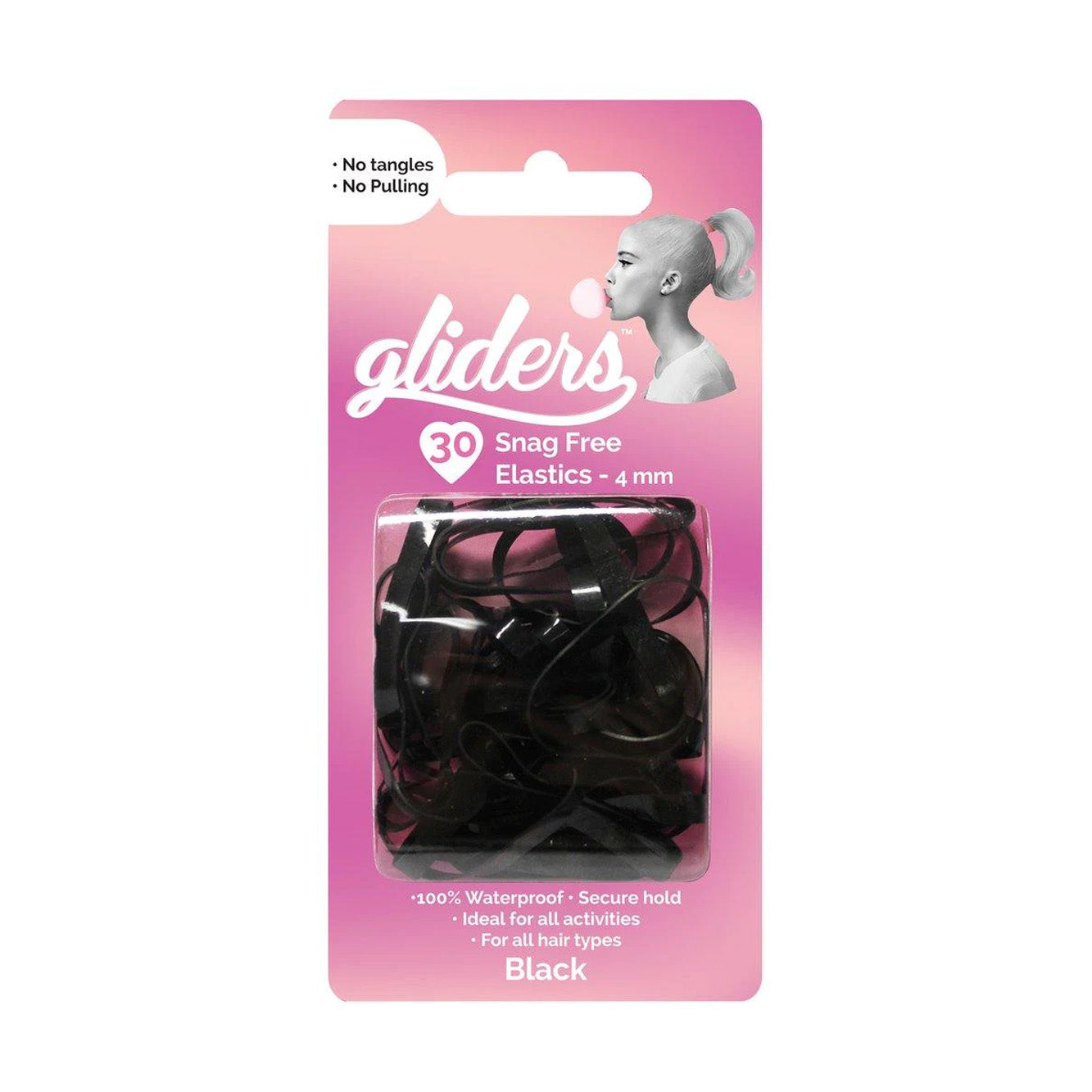 Gliders Snag Free Hair Elastics 4mm 30pc - Black