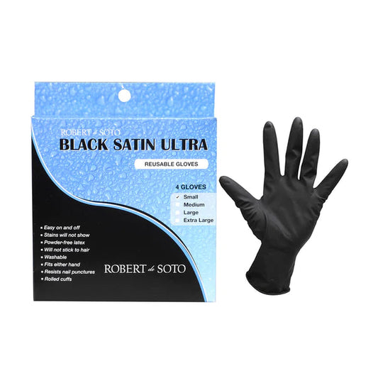 Robert De Soto Satin Ultra Reusable Gloves 4pc Black - Small